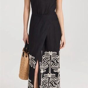 Johanna Ortiz Black and White Embroidered 1 shoulder beach cover up